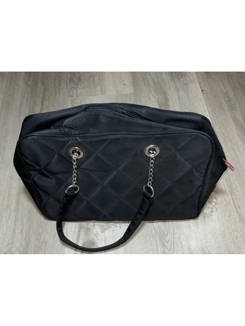 Perry Ellis Black Quilted Handbag with Chain Strap